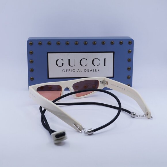 Gucci GG1634S 007 Sunglasses Ivory With Black Cord Cat Eye Frame, Red Lenses main image 9